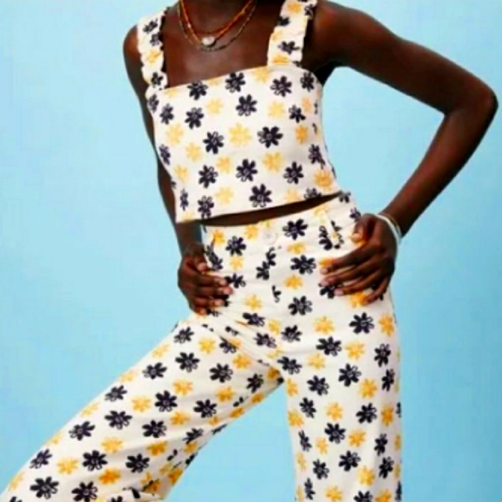 ZARA Set - The Marine Daisy Print Straight Wide Leg Large/12